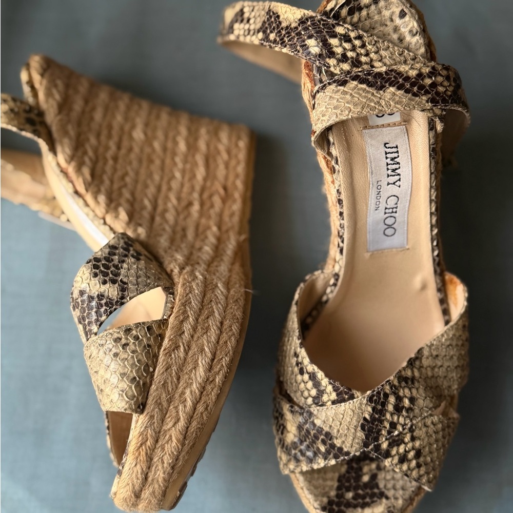 Jimmy Choo Beige and Brown Wedge Sandals